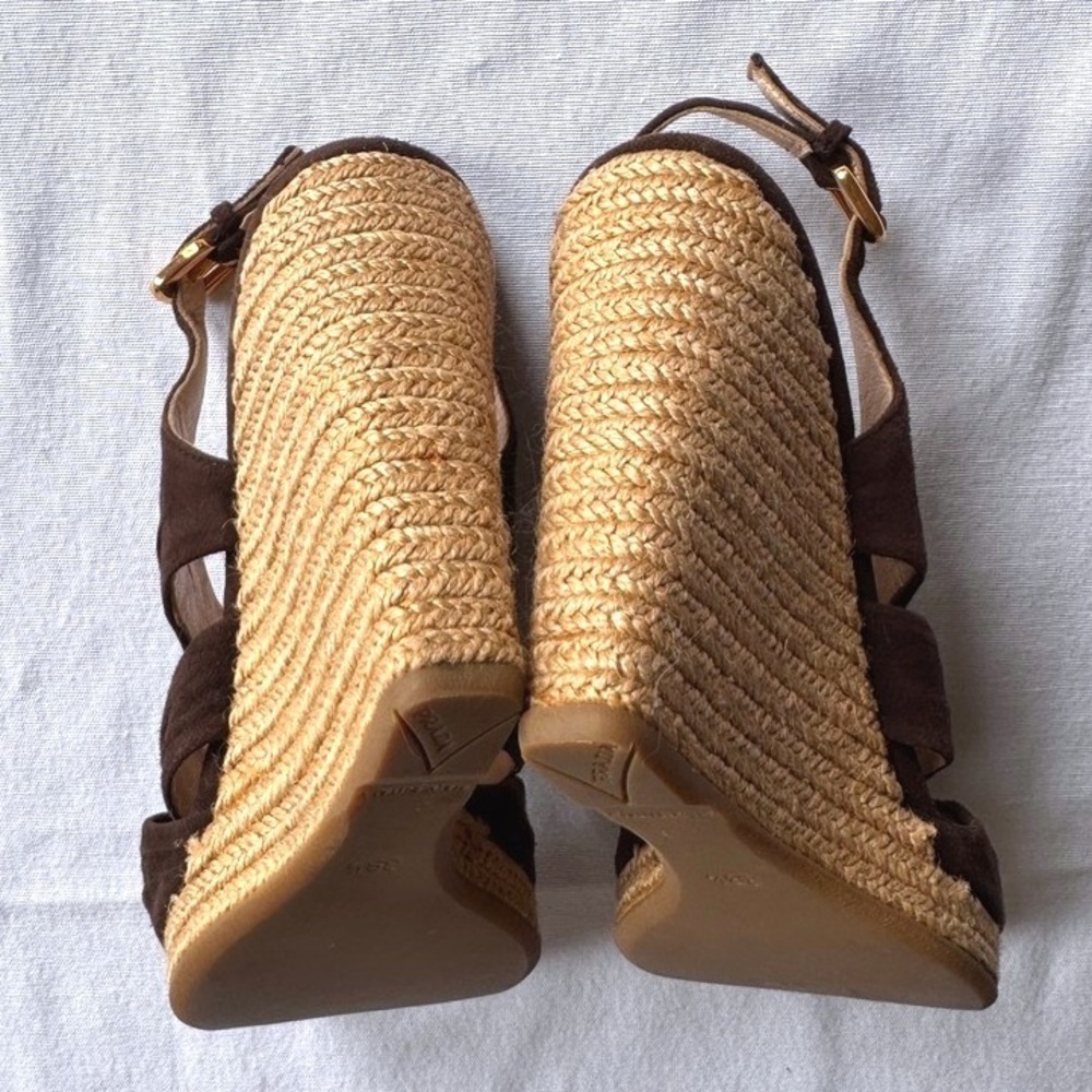 Prada Brown Suede Espadrille Wedge Sandals Slingback Ruched Italian Size 38.5 - Picture 5 of 9